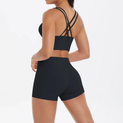 2PCS Yoga Suit Sports Set Fitness Shock-absorbing Cross Shoulder Straps Quick Drying Sport Brassiere Cycling Workout Gym Shorts - Image 13