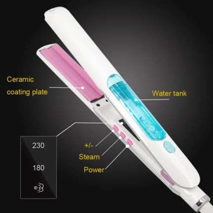 Steam Hair Straightener Salon Ceramic Vapor Ionic Flat Iron Straightening for  Woman 2 in 1 Hair Straight and Curler - Image 6