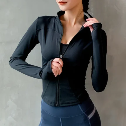 2024 Women Sport Jacket Zipper Yoga Coat Clothes Quick Dry Fitness Jacket Running Hoodies Thumb Hole Sportwear Gym Workout Top - Image 7