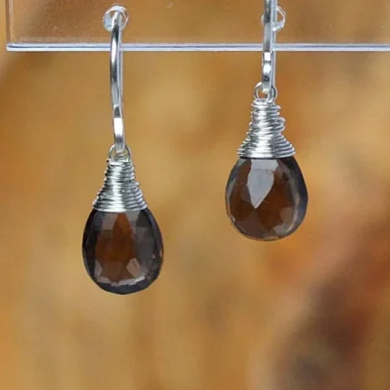 Smoky Quartz Earrings Dainty Dangle Drop Earrings - Image 8