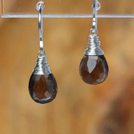 Smoky Quartz Earrings Dainty Dangle Drop Earrings - Image 6