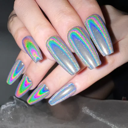 HNDO New Nails Silver Holographic Powder Rainbow Effect for Professional Manicure Nail Art Unicorn Laser Pigment Dust Design - Image 4