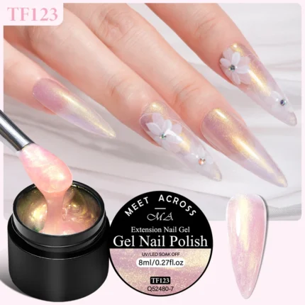 MEET ACROSS 8ml Auroras Solid Extension Nail Gel Polish Purple Pink Glitter 3D Effect Long Lasting Carving Flower Building Gel - Image 28