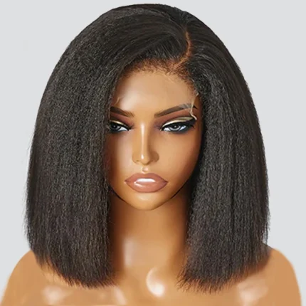 Glueless Kinky Straight 13x4 Lace Front Human Hair Wig Short Bob Wigs Transparent Yaki Straight Brazilian Remy Pre Plucked Wig - Image 3