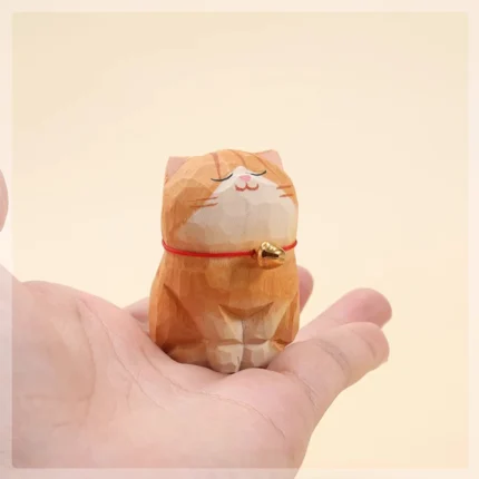 Hand-Carved Cute Cat Figurine - Adorable Wooden Kitten Decor for Home/Office Shelf, Charming Housewarming Gift for Pet Lovers - Image 6