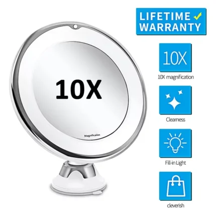 Flexible 10x Magnifying Vanity Mirror with LED Lighted Makeup Mirror Lighting Dressing Makeup Lamp Bottom Sucker - Image 7