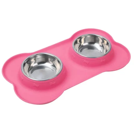 Anti-slip Double Dog Bowl With Silicone Mat Durable Stainless Steel Water Food Feeder Pet Feeding Drinking Bowls for Dogs Cats - Image 7
