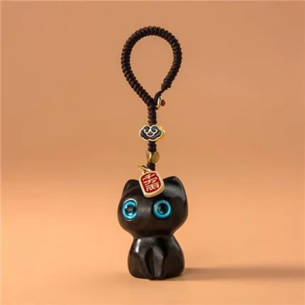 Sandalwood Wooden Cat Keychain Anime Cute Mobile Phone Chain Wooden Pendant Personality Creative Cute Accessories Hand-knitted - Image 7