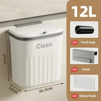 Hanging Trash Can With Lid Countertop Can Kitchen Garbage Basket Wastebasket Waste Bin Home Large Capacity Wall Mounted Trash - Image 8