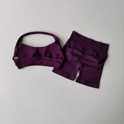 Women's Backless Hanging Neck Yoga Fitness Suit High Waisted Hip Lifting Shorts Sexy Sports Bra Set - Image 15