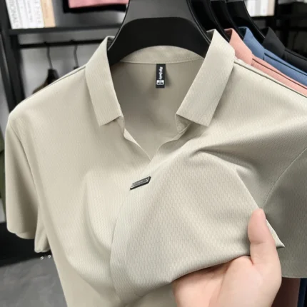 Light luxury men's short sleeved polo shirt summer new style men's Korean metal decoration design cool ice silk casual T-shirt - Image 3
