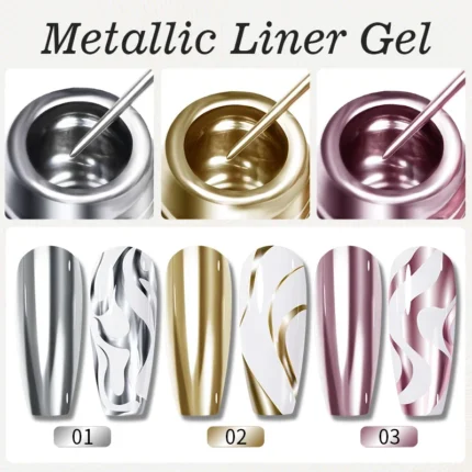 5ml Golden Silvery Metallic Painting Liner Gel Polish Chrome Mirror Effect Semi-Permanent Varnish For Stunning French Nail Art - Image 5