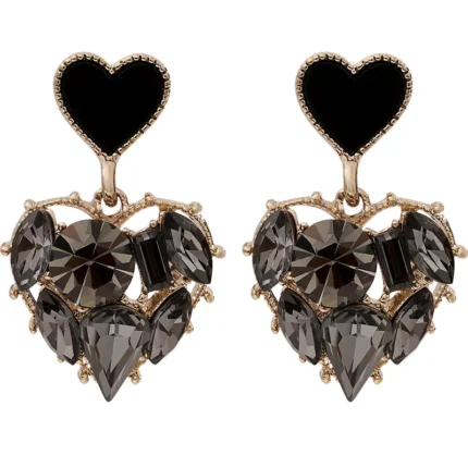 Black Rhinestone Love Earrings for Women Light Luxury Studs Fashion Classic High-Grade Temperament Personality Earrings - Image 3