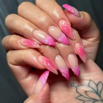 24Pc False Nails with Glue Almond Black Red Gradient Design Detachable Rhinestone Acrylic Fake Nail Long Stiletto Press on Nails - Image 43