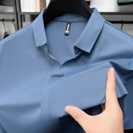 Light luxury men's short sleeved polo shirt summer new style men's Korean metal decoration design cool ice silk casual T-shirt - Image 8