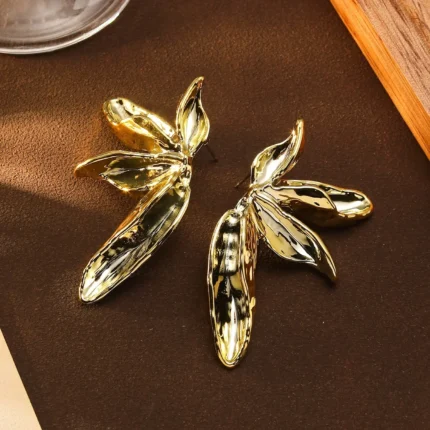Irregular Big Petal Flower Golden Drop Earrings for Women Simple Exaggerated Temperament CCB Smooth Creative Jewelry Girl Gift - Image 3