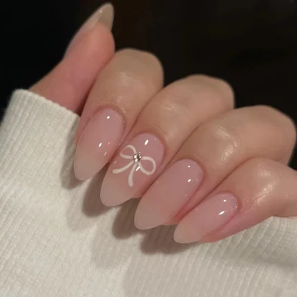 24pcs Sweet Cat Eye French Press on Nails Diamond-Pointed Three Dimensional Bow Knot Wearable Nail For Women&Girl Almond Nail - Image 24