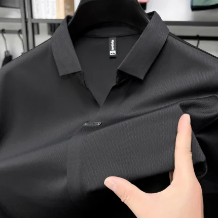 Light luxury men's short sleeved polo shirt summer new style men's Korean metal decoration design cool ice silk casual T-shirt - Image 10