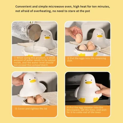 Microwave Egg Steamer 4-Capacity Breakfast Cooker Perfectly Cooked Egg Duck Shaped Microwave Cooking Accessories for Kitchen - Image 5