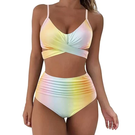 Fashion Women's Summer Sexy Tie-Dye Split Two-Piece  Bikini Swimsuit - Image 8