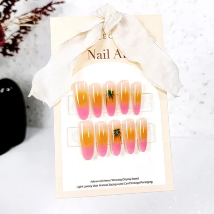 24Pcs Summer Island Handmade Press on Nail Coconut Tree Hawaii Refreshing Blush False Nail for Women&Girl Wearable Nail Art - Image 4