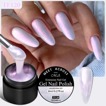 MEET ACROSS 8ml Auroras Solid Extension Nail Gel Polish Purple Pink Glitter 3D Effect Long Lasting Carving Flower Building Gel - Image 27