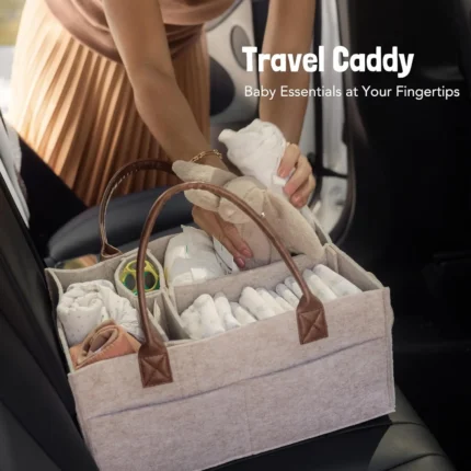 Baby Felt Storage Nursery Organizer Basket Infant Diaper Bag with Handle Caddy Changing Nappy Kids Storage Carrier Large Pocket - Image 5