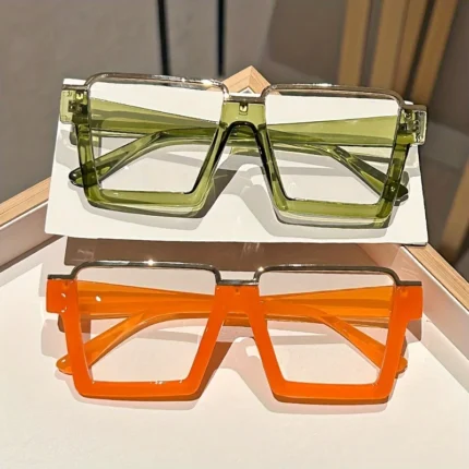 Chic Square Candy-Colored Glasses for Women - Durable Plastic & Metal Frame, Blue Light Blocking Clear Lens, Perfect for Parties - Image 4