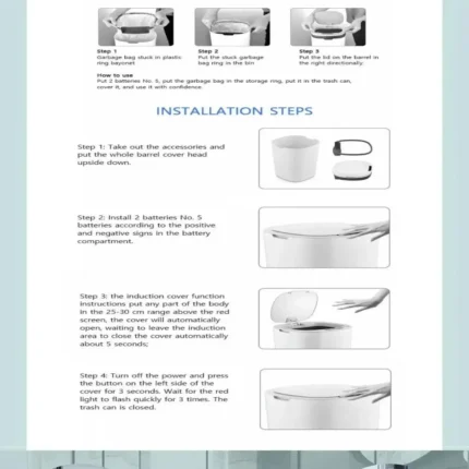 Auto-Sensing Trash Can 12L - Smart Waterproof Electric Garbage Bin for Kitchen/Bathroom, Touchless White Trash Can with Lid - Image 5