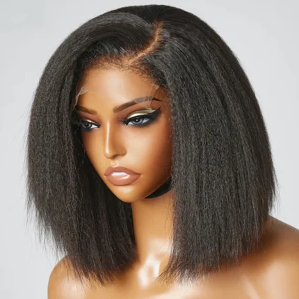 Glueless Kinky Straight 13x4 Lace Front Human Hair Wig Short Bob Wigs Transparent Yaki Straight Brazilian Remy Pre Plucked Wig - Image 4