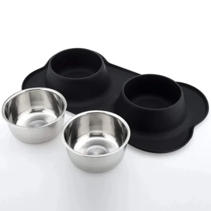 Antislip Double Dog Bowl With Silicone Mat Durable Stainless Steel Water Food Feeder Pet Feeding Drinking Bowls for Dogs Cats - Image 6