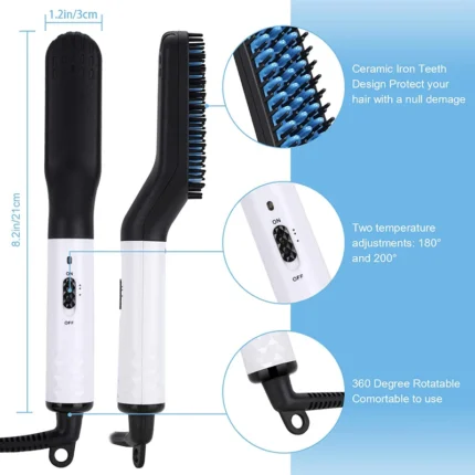Electric Beard Comb  Straight Hair Brush Men's Styling Straightener Comb 2 In 1 Hair Straightening And Curling Iron - Image 3