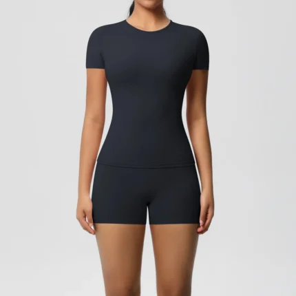 2PC Quick-Drying Gym Leggings Set Summer Short Sleeve Breathable Stretchy GYM Yoga Slim Fitness Active Top Women's cycling short - Image 19