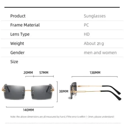 Fashion Rimless Rectangle Sunglasses Women Men Alloy Trendy Brand Small Square Sun Glasses Gradient Black Lens Shades UV400 - Image 4