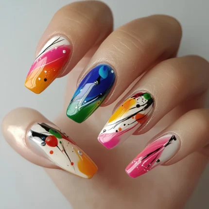 24pcs/set Medium long fake nail tips for women colorful gradient glitter starry design for Spring Summer press on false nail art - Image 12