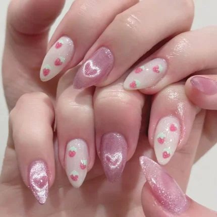 24pcs Sweet Cat Eye French Press on Nails Diamond-Pointed Three Dimensional Bow Knot Wearable Nail For Women&Girl Almond Nail - Image 8