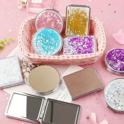 Quicksand Makeup Round Mirror Cute Girl Cartoon Double-sided Mirror Portable Makeup Mirror Home Decoration Accessories - Image 5