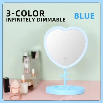 1200 mah LED Makeup Mirror 3 Color Light Adjustment  Light Up at a Touch Ultra Long Endurance Tray Storage Table Vanity Mirror - Image 8