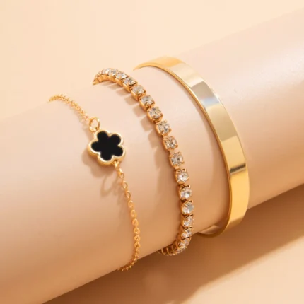 Geometric Smooth Rhinestone Chain Five Leaf Grass Flower Adjustable Bracelets for Women Fashion Jewelry Minimalist Accessories - Image 3