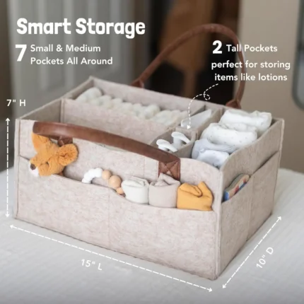 Baby Felt Storage Nursery Organizer Basket Infant Diaper Bag with Handle Caddy Changing Nappy Kids Storage Carrier Large Pocket - Image 3