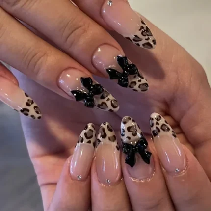 24pcs Sweet Cat Eye French Press on Nails Diamond-Pointed Three Dimensional Bow Knot Wearable Nail For Women&Girl Almond Nail - Image 12