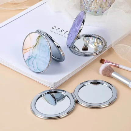 Stripe Pattern Vintage Hand Women Mini Compact Makeup Mirror Portable Green/Purple/Blue Bag Mirror - Image 3
