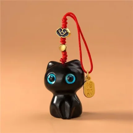 Sandalwood Wooden Cat Keychain Anime Cute Mobile Phone Chain Wooden Pendant Personality Creative Cute Accessories Hand-knitted - Image 8