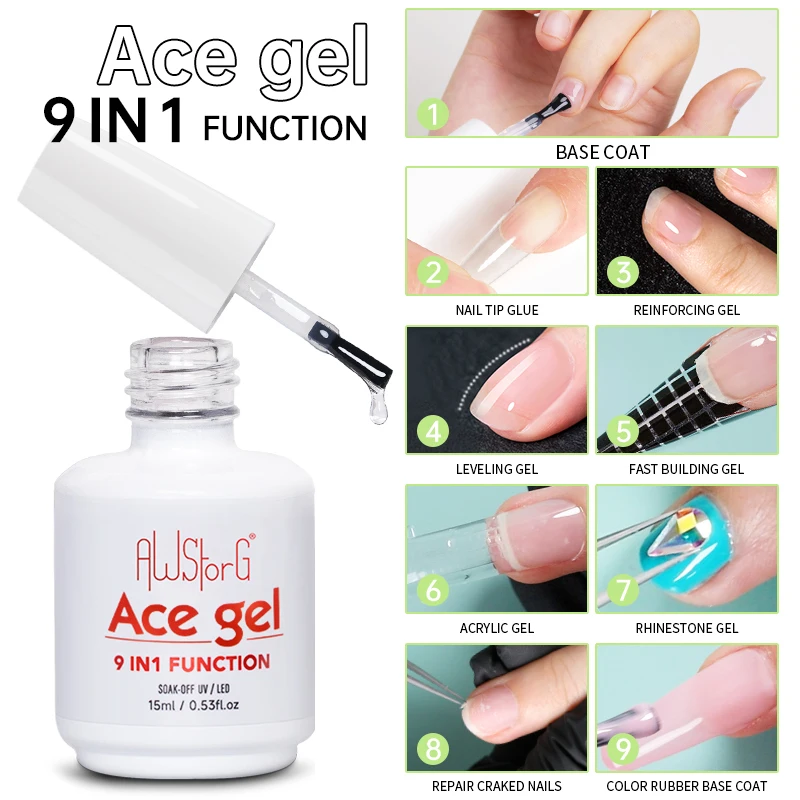 S3080fdd73cbd4e37abfd76dba46adb5e2.webp AWStorG 15ML Ace Gel 9-in-1 Nail Glue Gel Nail Polish Thickness Transparent Semi Permanent Function UV Gel Soak Off Nail Art - Image 1