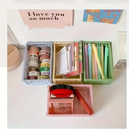 Plastic Foldable Storage Crate Folding Box Basket Stackable Cute Makeup Jewellery Toys Boxes for Storage Box Organizer Portable - Image 4