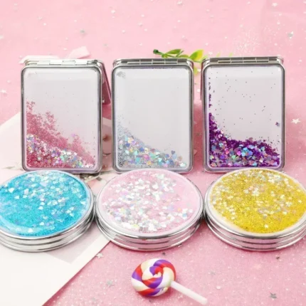 Quicksand Makeup Round Mirror Cute Girl Cartoon Double-sided Mirror Portable Makeup Mirror Home Decoration Accessories - Image 4