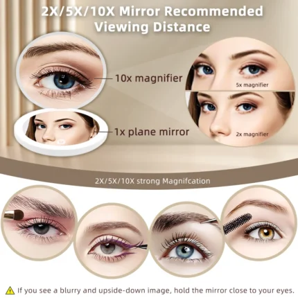 LED portable handheld makeup mirror, portable, folding travel, 2xHD magnification, three-color light switching - Image 4