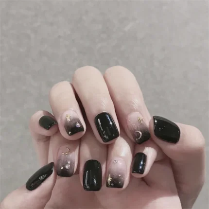 24PCS Short Silver Blue Star Moon Fake Nail Finished Product Full Cover Acrylic Removable Reusable Waterproof Press on Nails Art - Image 6
