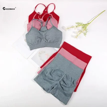 CHRLEISURE Seamless Sports Set Women's  2PCS Yoga Suit Fitness Bra with Cycling Shorts Gym Elastic Workout Outfit Activewear - Image 4