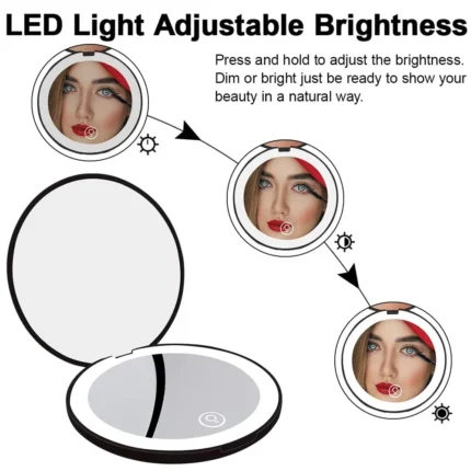 Mini Portable Folding Travel Mirror LED Light Makeup Mirror Compact Mirror 10X Magnification 2-sided Beauty Makeup Round Mirror - Image 3